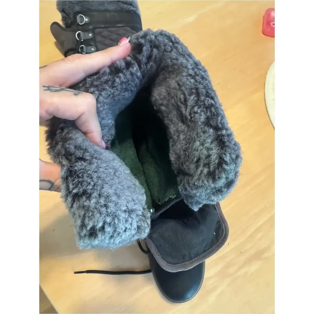 UGG Brynn Tall Leather Sheepskin Lined Lace-Up Boots- 7 NWOT